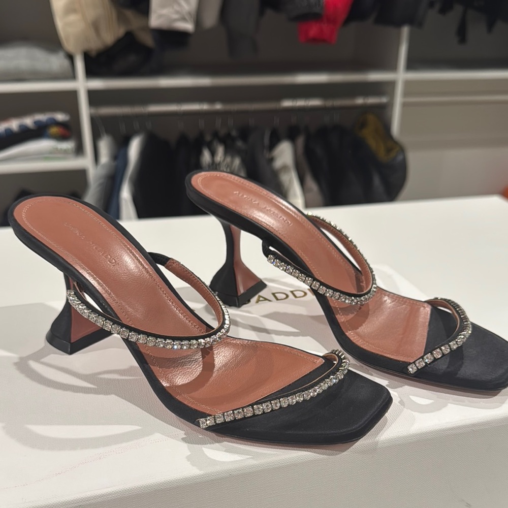 Amina Muaddi Black Heels with Sleek Design